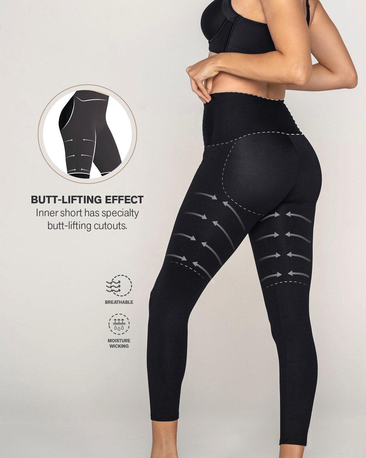 Sculpting shaper legging with butt-lifting inner short