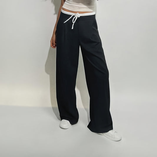 Double Waistband Wide-Leg Trousers