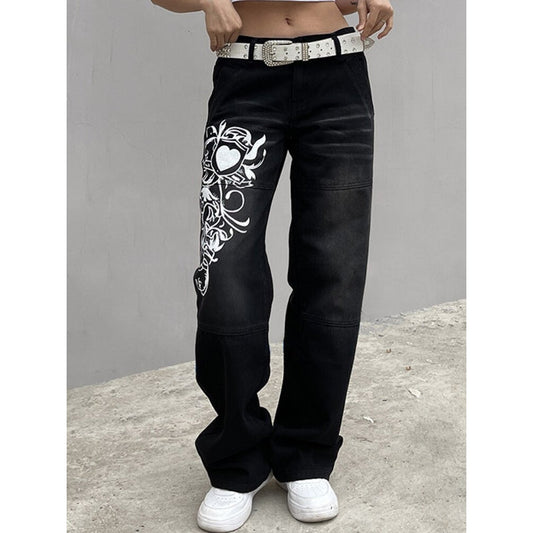 Printed Cargo Wide Leg Jeans