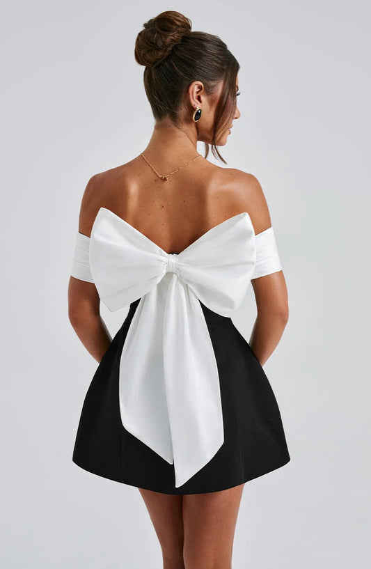 TWILIGHT BOW DRESS - BLACK/WHITE