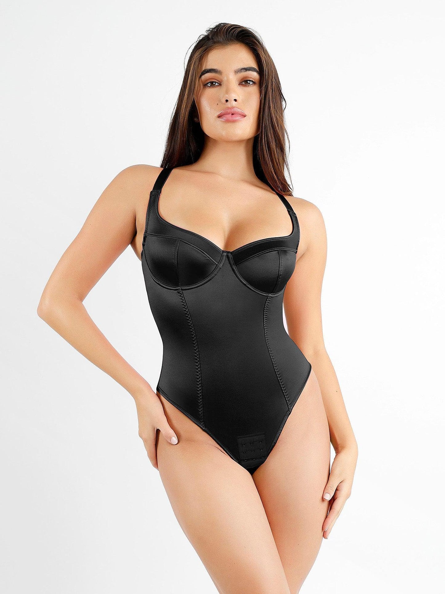 Metallic Shiny Shapewear Thong Bodysuit