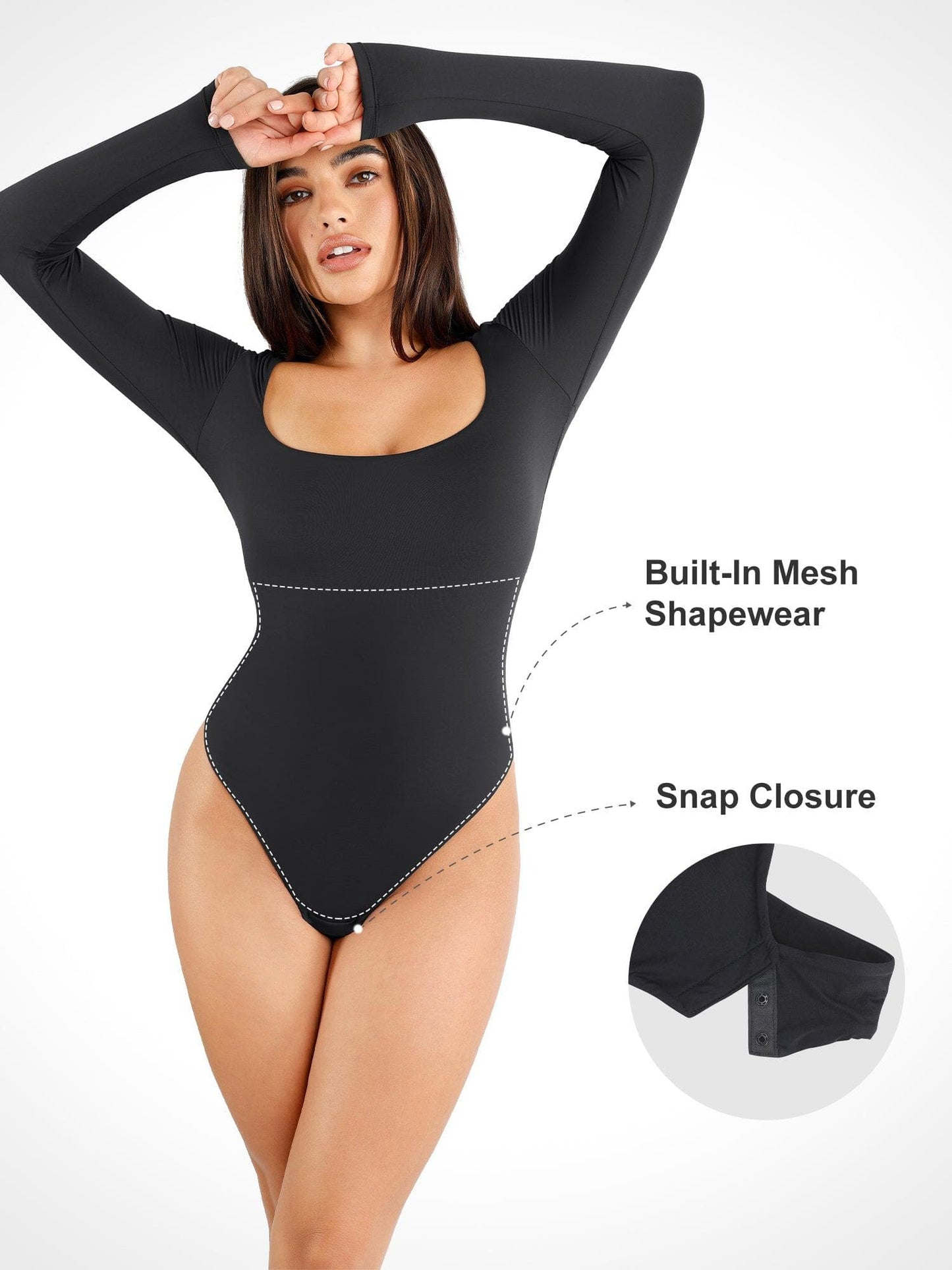 SEAMLESS SQUARE-NECK LONG-SLEEVE BODYSUIT