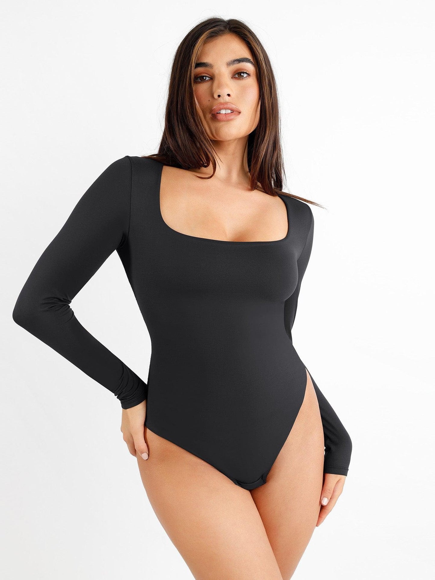 SEAMLESS SQUARE-NECK LONG-SLEEVE BODYSUIT