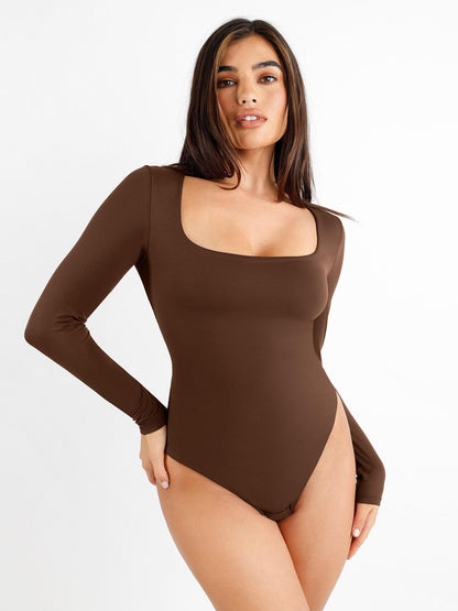 SEAMLESS SQUARE-NECK LONG-SLEEVE BODYSUIT