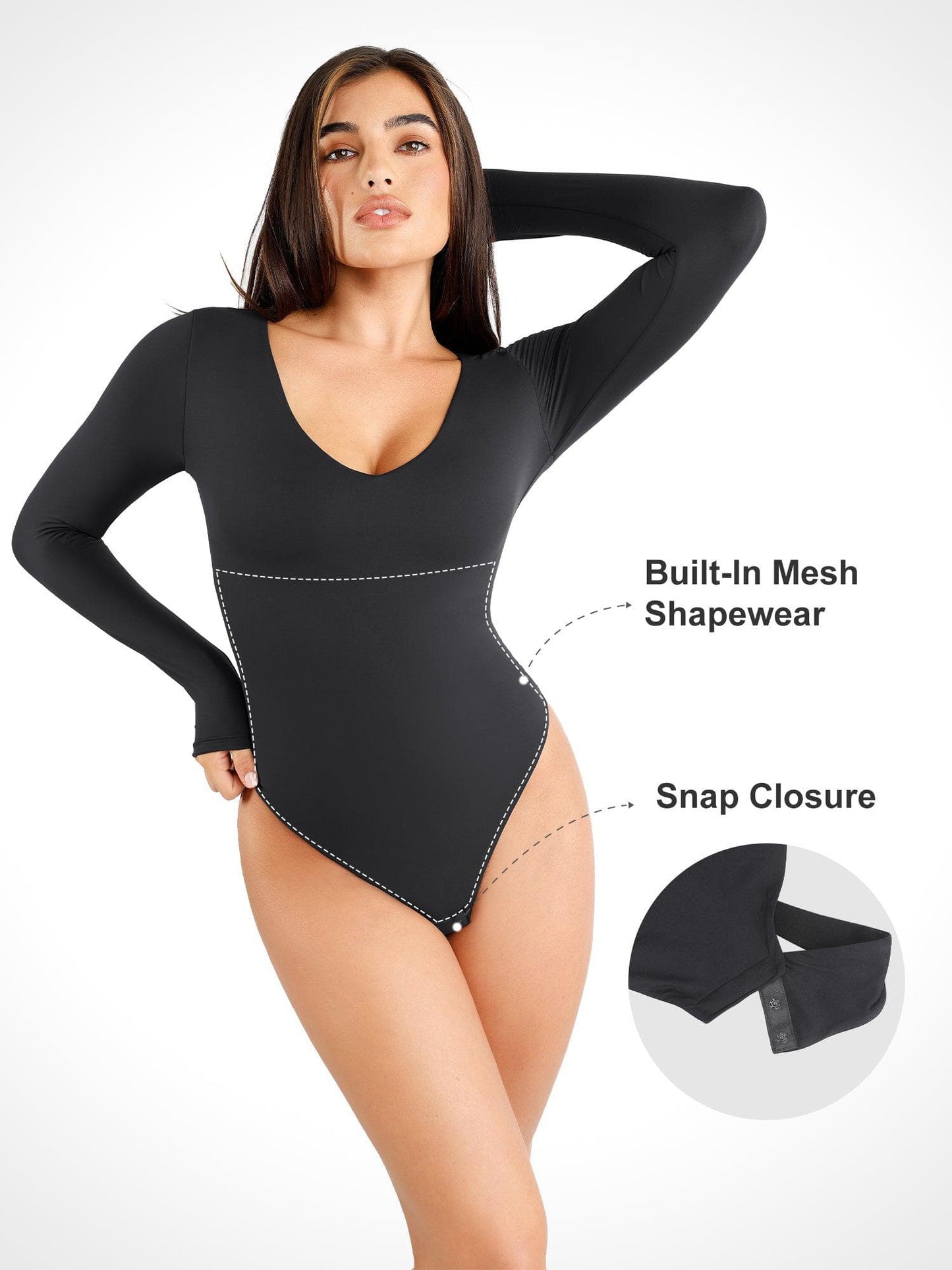 Seamless V-Neck Long-Sleeve Bodysuit