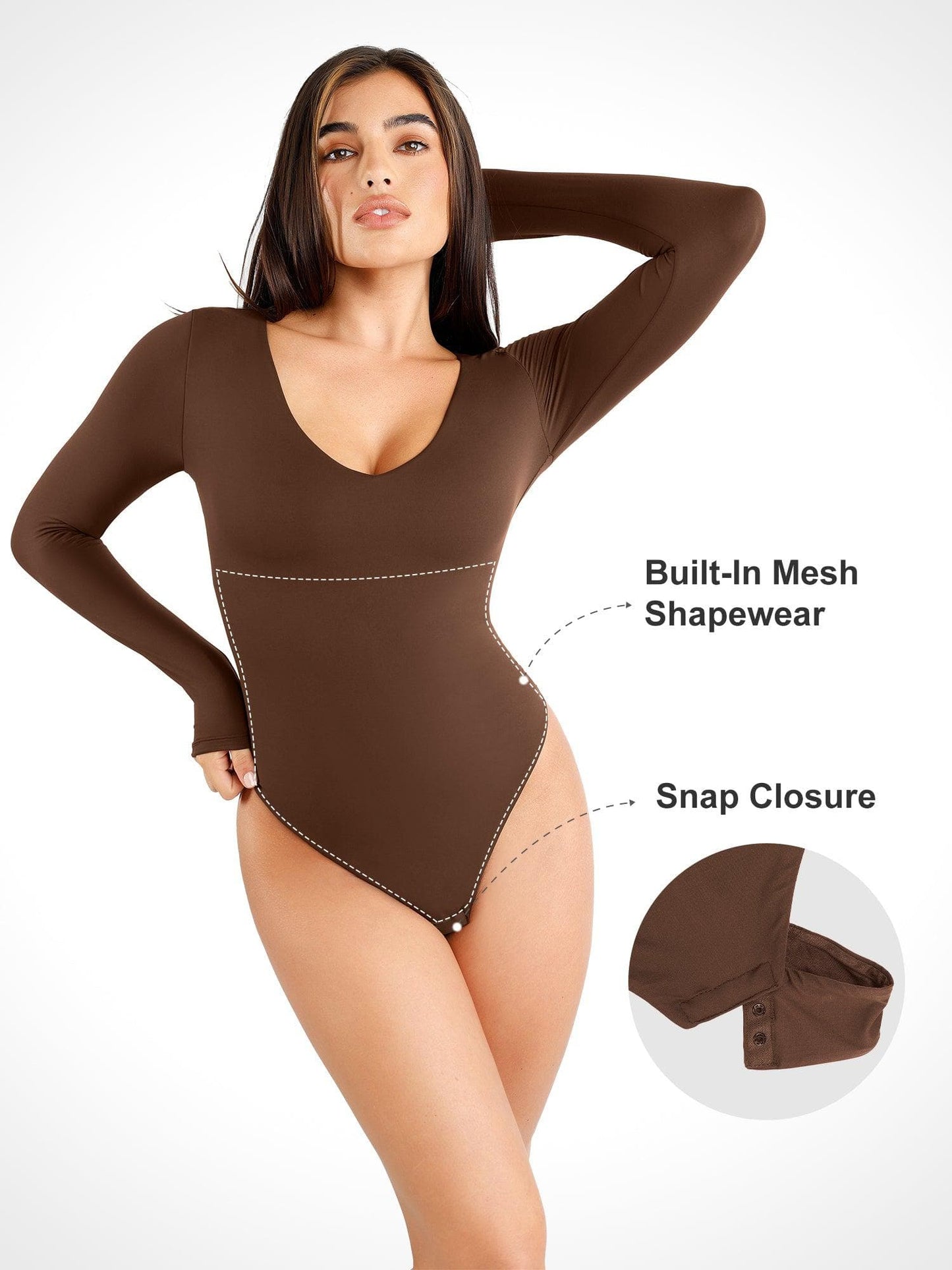 Seamless V-Neck Long-Sleeve Bodysuit