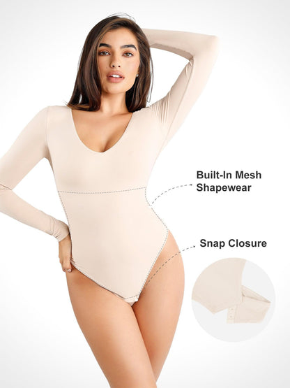 Seamless V-Neck Long-Sleeve Bodysuit