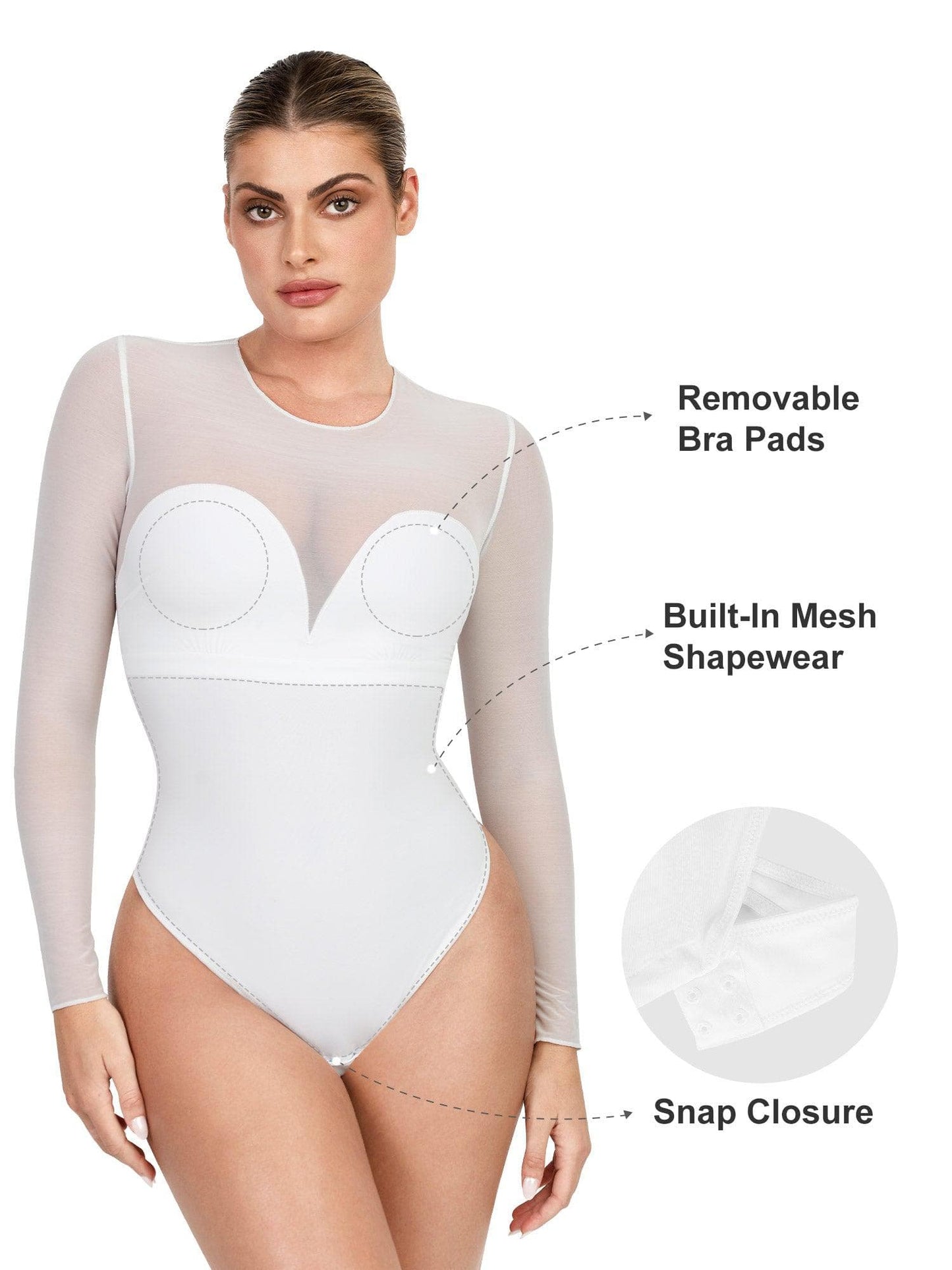 Sheer Mesh Shapewear Long Sleeve Thong Bodysuit