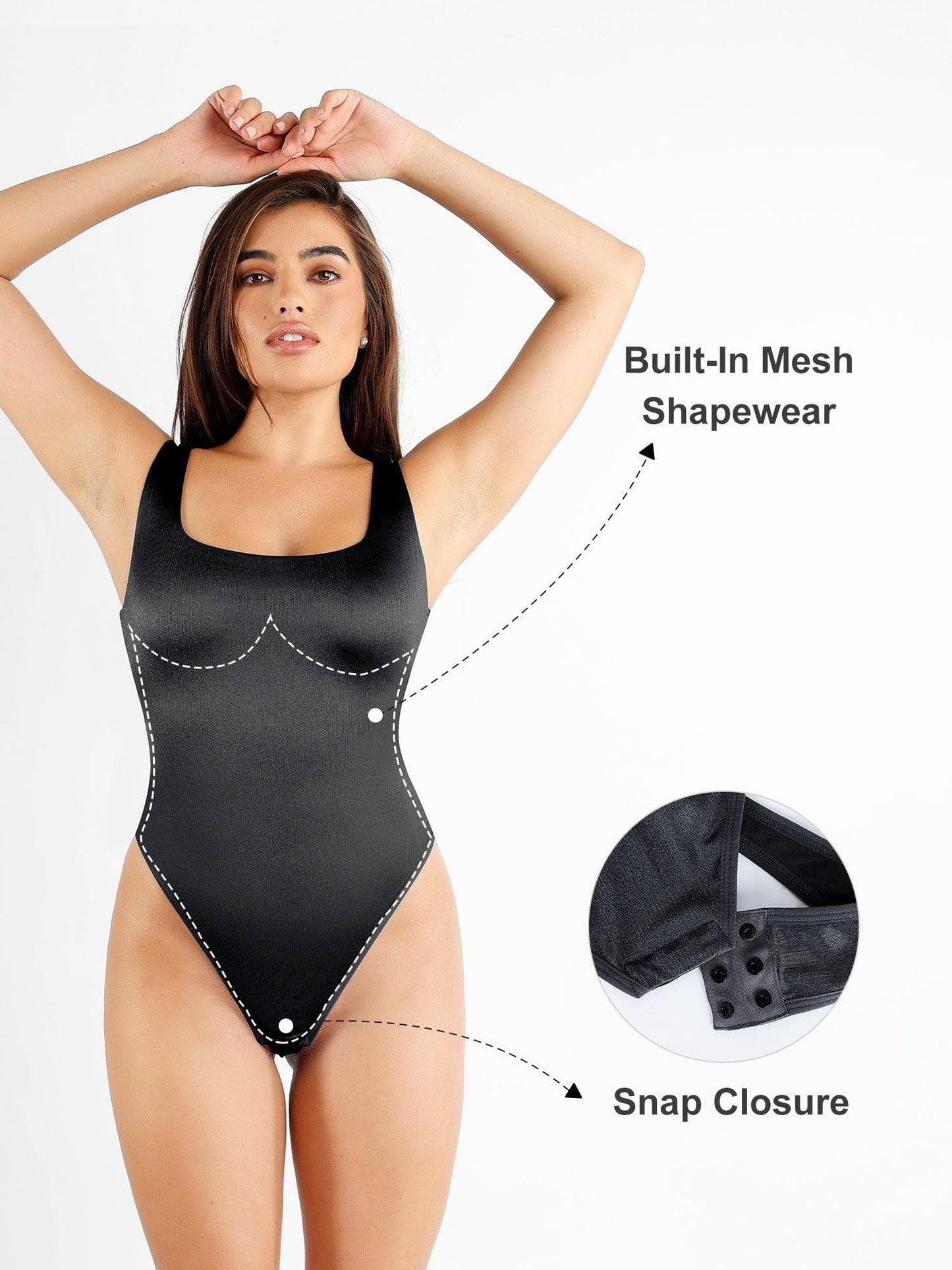 Square-Neck Shine Thong Bodysuit