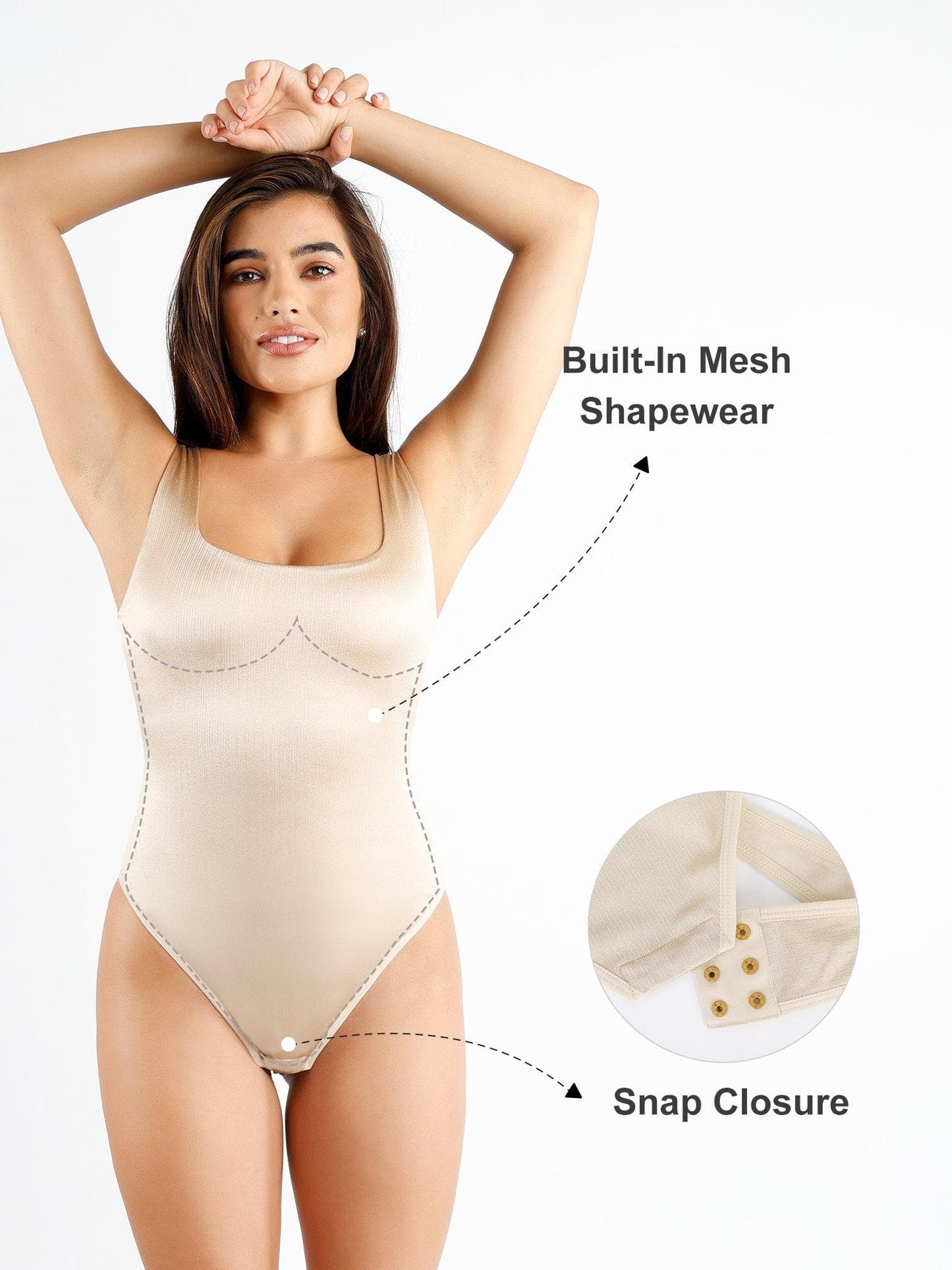 Square-Neck Shine Thong Bodysuit